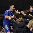 John Terry celebrates his late equaliser against Everton on January 16 at Stamford Bridge