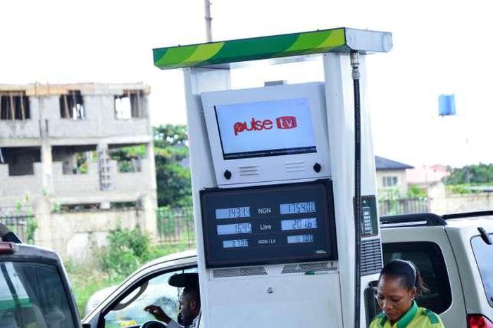 Pulse TV up-to-date news at a Forte oil fuel station in Lagos