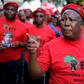 Leader of South Africa's left-wing Economic Freedom Fighters (EFF) Julius Malema gestures after arriving at the Johannesburg Stock Exchange (JSE) in Sandton, October 27, 2015. REUTERS/Siphiwe Sibeko