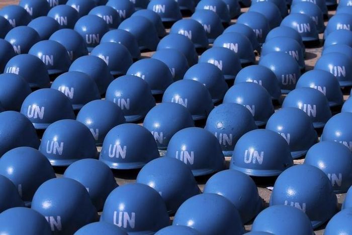 Helmets belonging to soldiers of the Nigerian army are seen as part of preparations for deployment to Mali, at the Nigerian Army peacekeeping centre in Jaji, near Kaduna January 17, 2013. REUTERS/Afolabi Sotunde