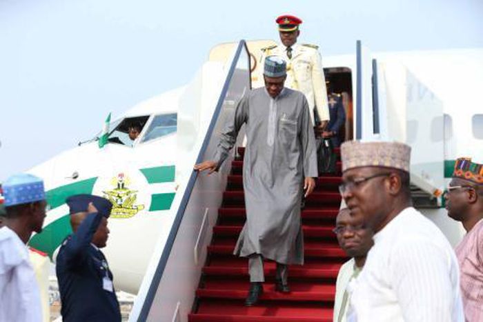 President Muhammadu Buhari arriving Abuja from Qatar on Monday, February 29.