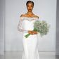 "Tilly" off-the-shoulder corded lace wedding dress with long sleeves by Christos