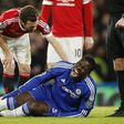 Kurt Zouma screams in pain after landing on his knee during Chelsea Vs Manchester United on 7/02/2016