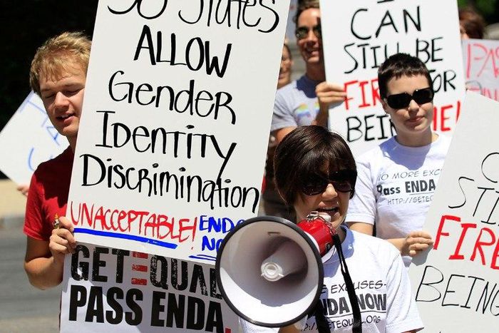 Members of GetEQUAL, a lesbian, gay, bisexual and transgender organization, stage a protest on Capitol Hill May 20, 2010 in Washington, DC.