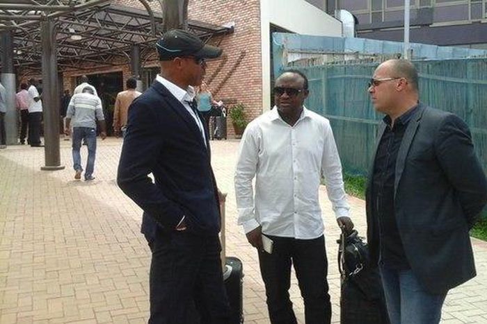 Sunday Oliseh and his assistant Jean Francois Losciuto as Super Eagles Team B arrive Kigali for Africa Nations Championship