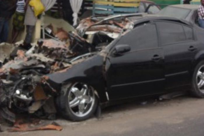 Rapper Dagrin's  car parked near a police station where the accident happened