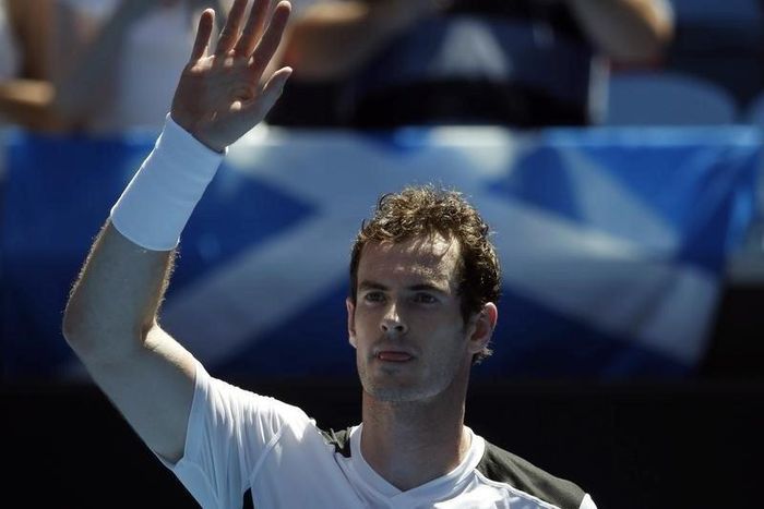 Britain's Andy Murray celebrates after winning his first round match against Germany's Alexander Zverev at the Australian Open tennis tournament at Melbourne Park, Australia, January 19, 2016. REUTERS/Jason Reed