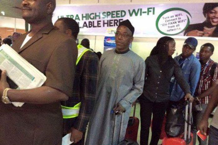 Solomon Dalung spotted on the queue at the Nnamdi Azikiwe International Airport