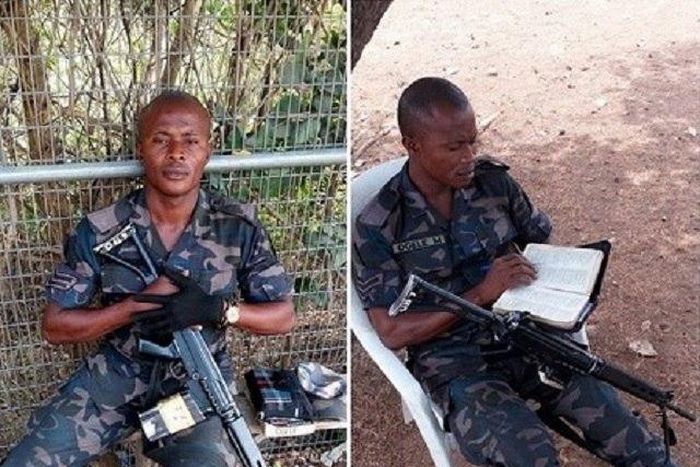 This officer does not joke with his bible