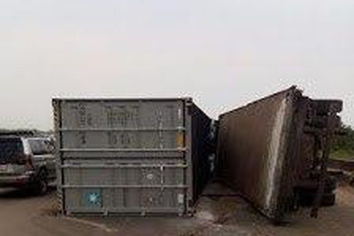 Fallen truck and container