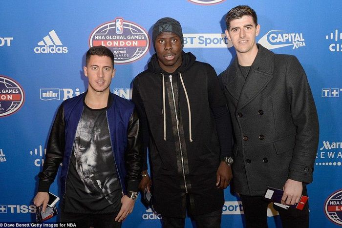 Eden Hazard, Kurt Zouma and Thibaut Courtois at the NBA game at the 02 Arena