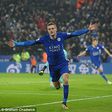Jamie Vardy celebrates after scoring the opening goal of the 2-1 over Chelsea