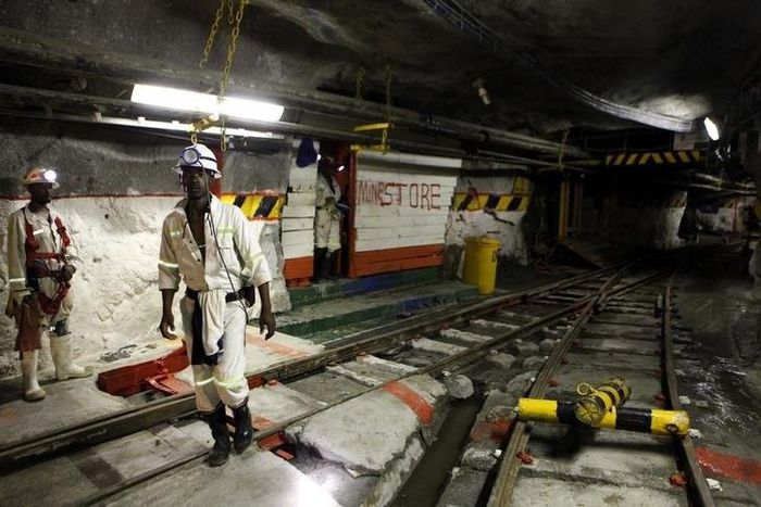 Miners are seen underground at Lonmin Plc's Karee mine in Marikana, Rustenburg 100 km (62 miles) northwest of Johannesburg, March 5, 2013. REUTERS/Siphiwe Sibeko