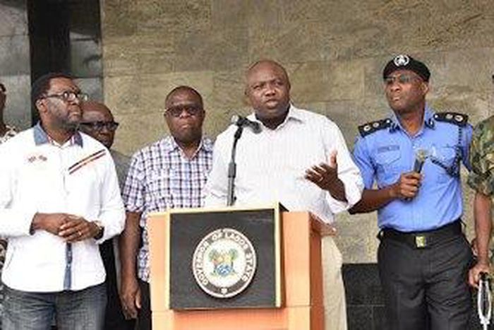 Governor Akinwunmi Ambode briefing the press on the rescue of the 3 abducted school girls. 