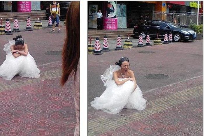 The groom cursed loudly, threw his glasses on the ground and walked away angrily, leaving his fiancée who began crying uncontrollably