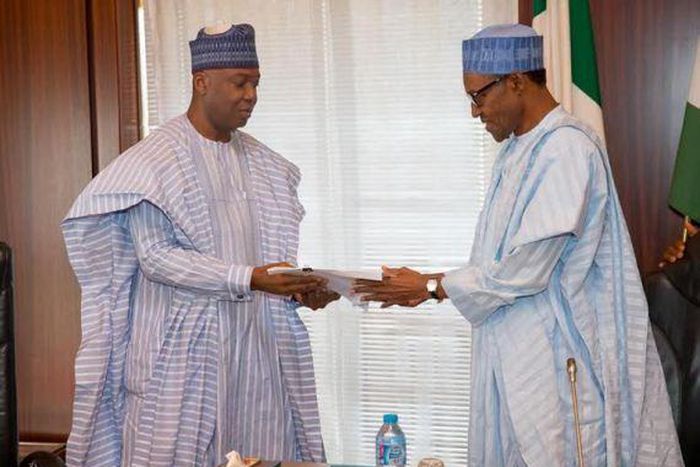 Senate President, Bukola Saraki submits list of confirmed ministers to President Muhammadu Buhari in Abuja on November 3, 2015