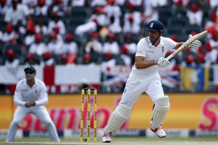England's captain Alastair Cook makes a run during the third cricket test match against South Africa in Johannesburg, South Africa, January 15, 2016. REUTERS/Siphiwe Sibeko