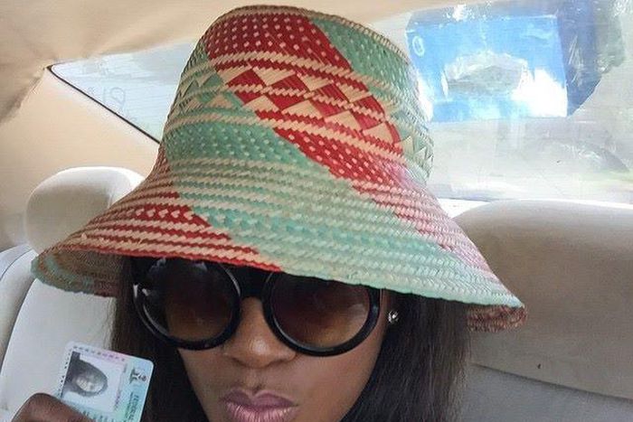 Stephanie Linus displaying her PVC on Friday, March 27, 2015 in readiness for today's election.