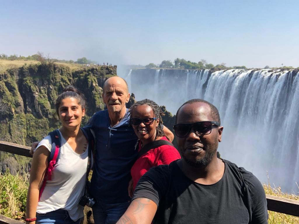 Wamuyu and Dos with friends at Victoria Falls [Throttle adventures]