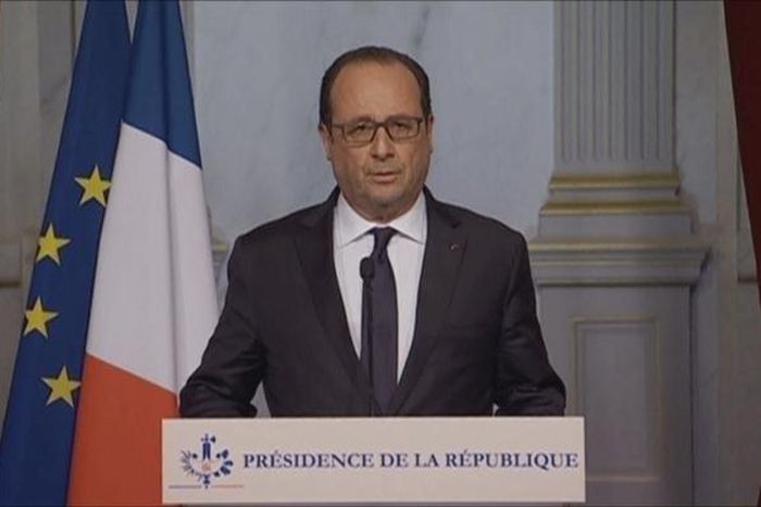 French President Francois Hollande makes a statement on television following attacks in Paris, France, in this still image taken from video on November 13, 2015.   REUTERS/Reuters TV/Pool