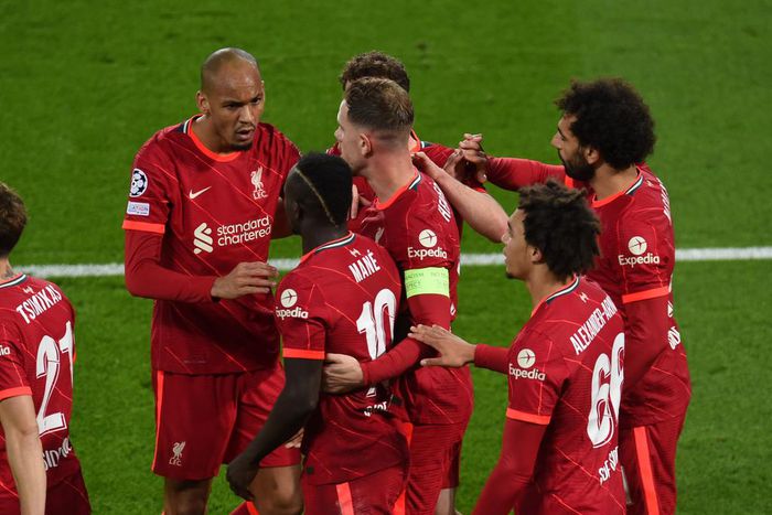 Liverpool players celebrate against Atletico Madrid