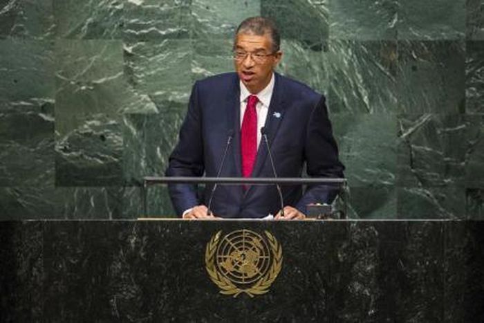 Benin"s Prime Minister Lionel Zinsou addresses attendees during the 70th session of the United Nations General Assembly at the U.N. Headquarters in New York, September 30, 2015.