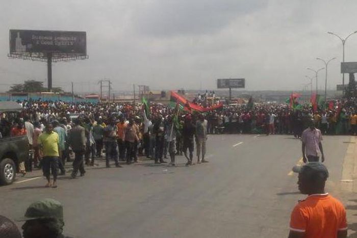 Pro-Biafra protesters in Onitsha, Anambra State on December 1, 2015