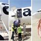 Picture of airline passengers disembarking from an aircraft using a ladder, at the Bauchi Airport.