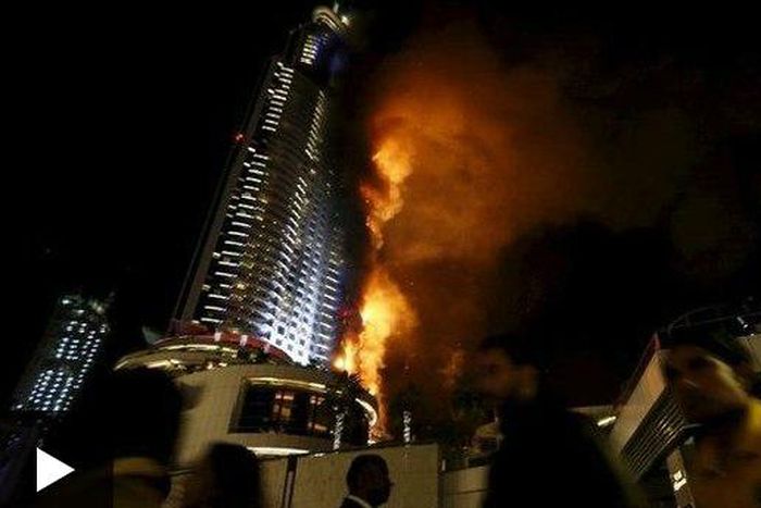 Footage showed flames engulfing the skyscraper.