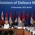 German Defence Minister Ursula von der Leyen (L) opens the Ministers of Defence Meeting at the Julius Leber barracks in Berlin, Germany, November 23, 2015.