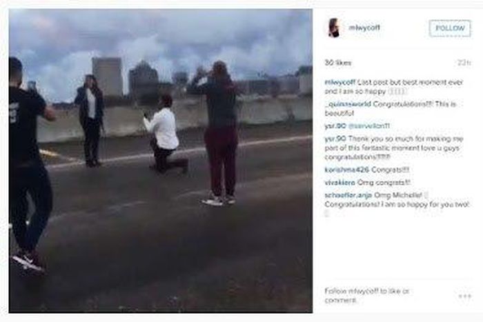 Romantic proposal blocks traffic