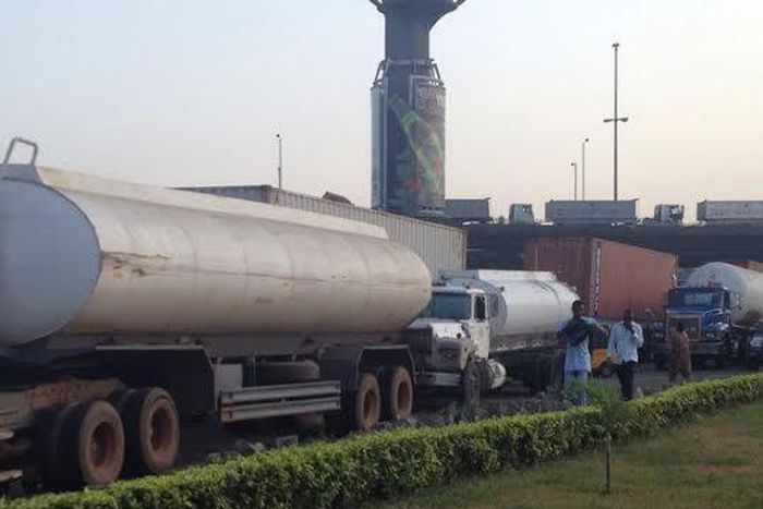 Parked tankers obstructing traffic
