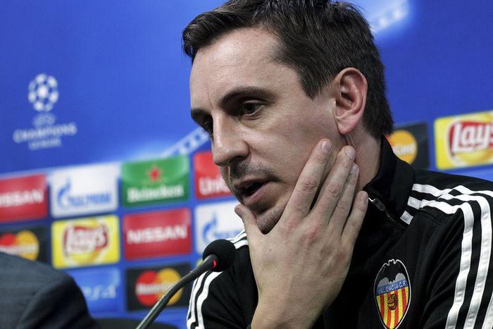 Valencia's coach Gary Neville attends a news conference in a f ile picture. REUTERS/Heino Kalis