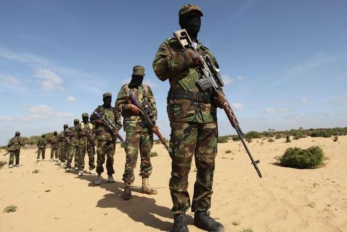 Members of Somalia's Al Shabaab militant group parade during a demonstration to announce their integration with al Qaeda, in Elasha, south of the capital Mogadishu February 13, 2012. REUTERS/Feisal Omar