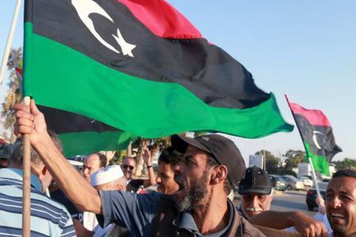 Protest against the U.N. to draft agreement talks headed by the Head of United Nations Support Mission in Libya, Bernardino Leon in Benghazi, September 18, 2015.