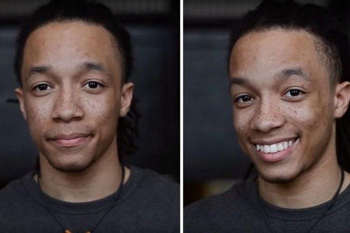 Before and after he was told he is beautiful