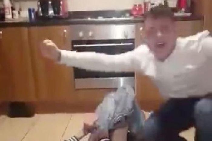 The helpless victim with his trousers down