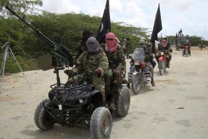 Al Shabaab militants parade new recruits in a file photo.