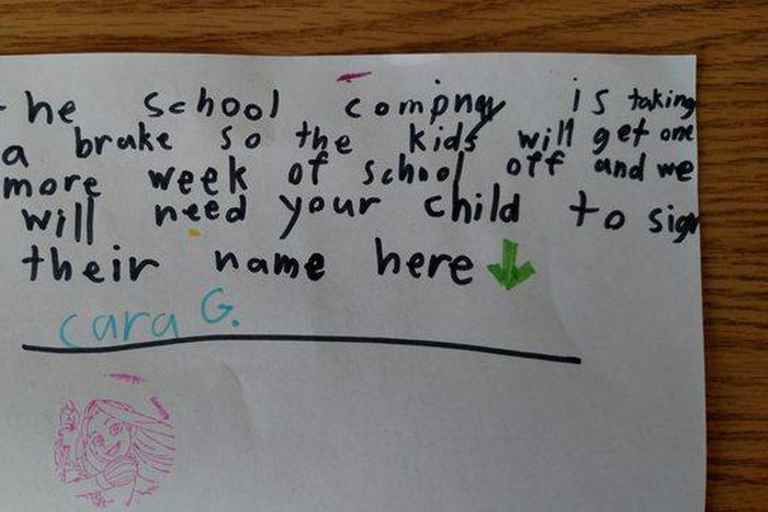 7-year-old girl tries to extend holiday with forged note