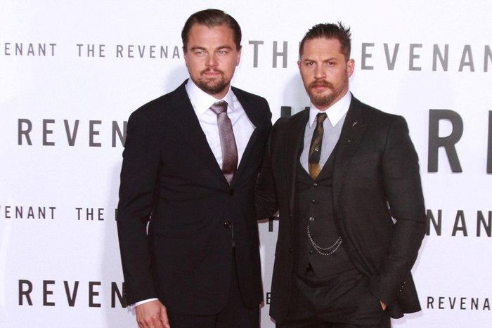 Leonardo DiCaprio with Tom Hardy at the premiere of The Revenant