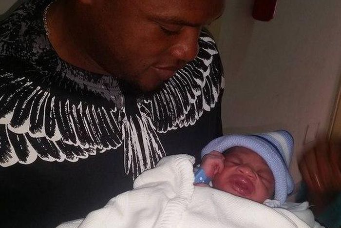 Gbolahan Salami  with his new born baby boy
