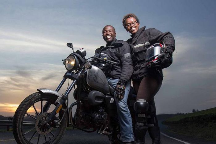 Biker couple, Wamuyu and Dos Kariuki, of Throttle Adventures on their world tour