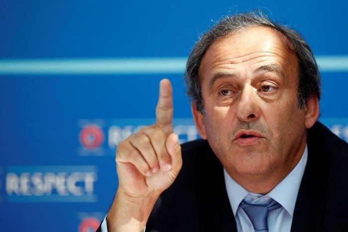 UEFA President Michel Platini attends a news conference after the draw for the 2015/2016 UEFA Europa League soccer competition at Monaco's Grimaldi Forum in Monte Carlo, Monaco August 28, 2015. REUTERS/Eric Gaillard/Files
