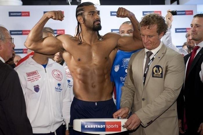 British Boxer and WBA champion David Haye poses during his weigh-in in Hamburg July 1, 2011. REUTERS/Morris Mac Matzen
