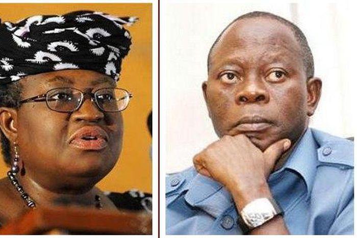Ex-Finance Minister, Ngozi Okonjo-Iweala and Edo State Governor, Adams Oshiomhole