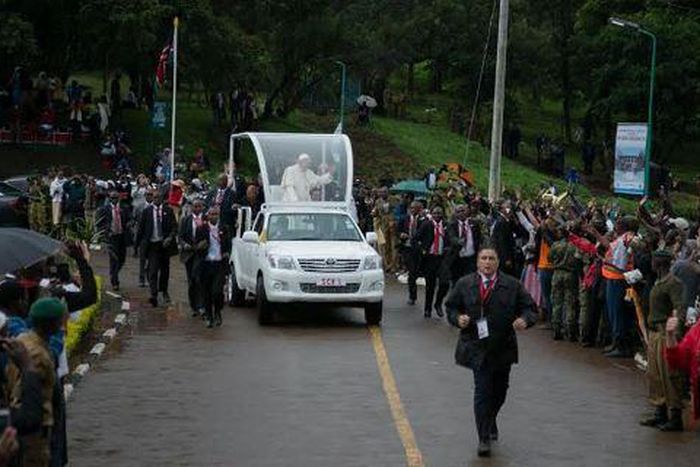 Pope Francis in his popemobile