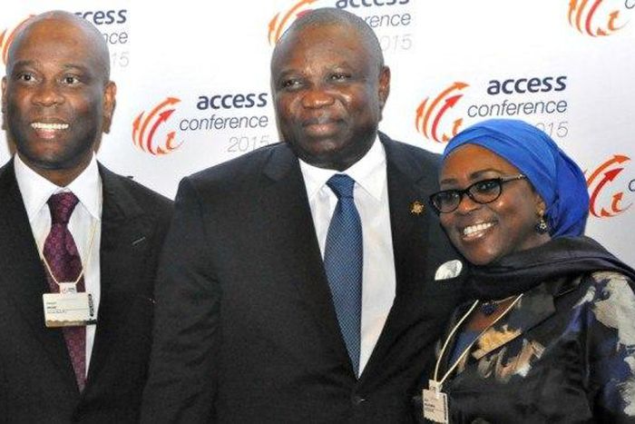 Lagos State Governor, Akinwunmi Ambode; flanked by Chief Executive Officer/Group Managing Director, Access Bank, Herbert Wiwge (left), and Chairperson, Access Bank, Nigeria, Mosun Bello-Olusoga, during the Access Leadership Conference at the Eko Hotels...