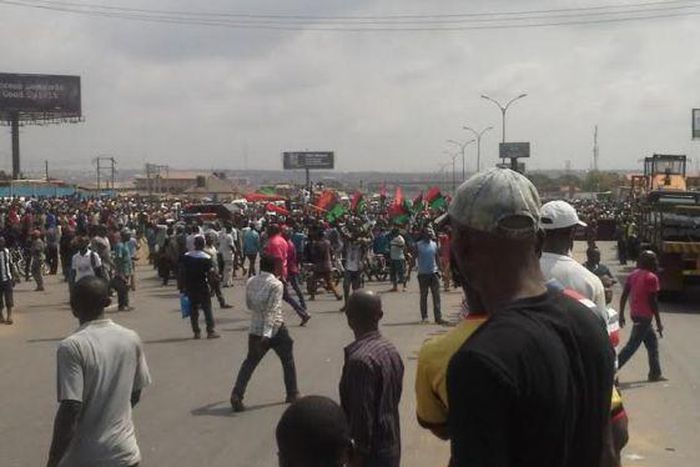 Pro-Biafra protesters in Onitsha, Anambra State on December 1, 2015