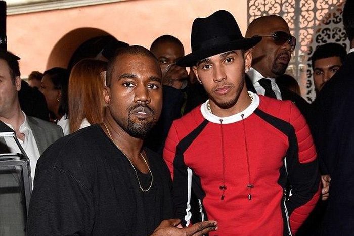 Lewis Hamilton at the pre-Grammy party with Kanye West