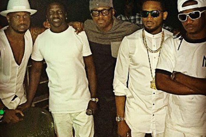 (L-R) Peter Okoye, Akon, Ayo Shonaiya, D'banj and Paul Okoye